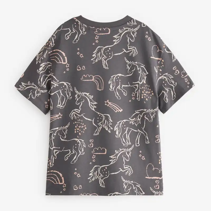 تی شرت  اور سایز آستین کوتاه دخترانه نکست مدل تک شاخ- یونیکورن