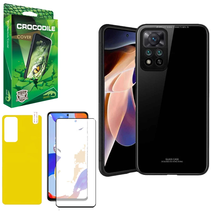 کاور کروکودیل مدل C-PSHT-GLS مناسب برای گوشی موبایل شیائومی Redmi Note 11 4G/Redmi Note 11S به همراه محافظ صفحه نمایش و محافظ پشت گوشی