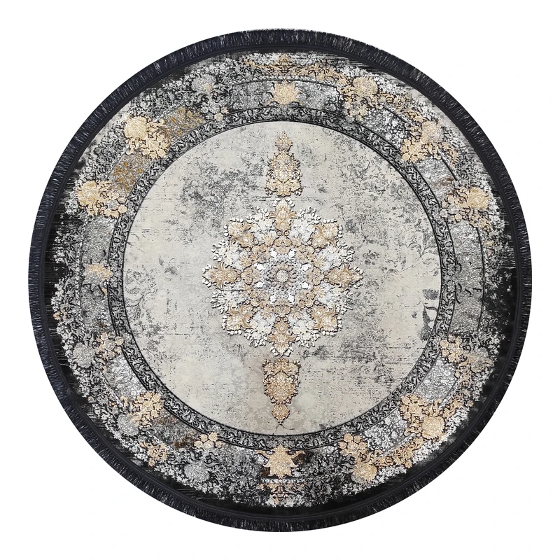 فرش ماشینی 1200 شانه فرش مشهد زمینه سرمه‌ای حاشیه سرمه ای مدل 803595