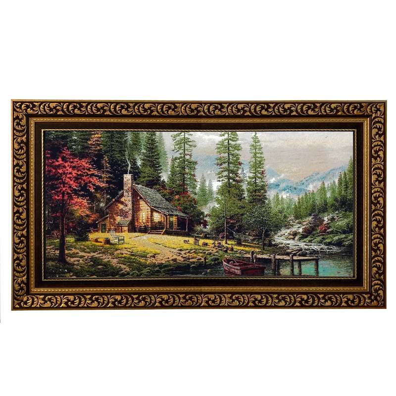 تابلو فرش ماشینی طرح دستبافت مدل کلبه جنگلی کد 8210