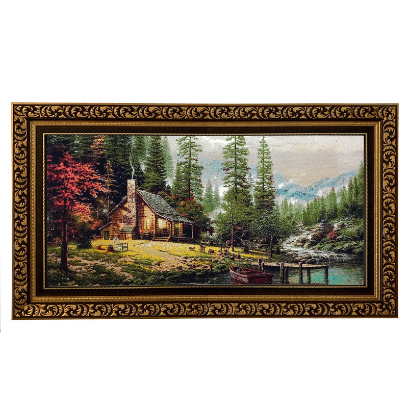 تابلو فرش ماشینی طرح دستبافت مدل کلبه جنگلی کد 8210