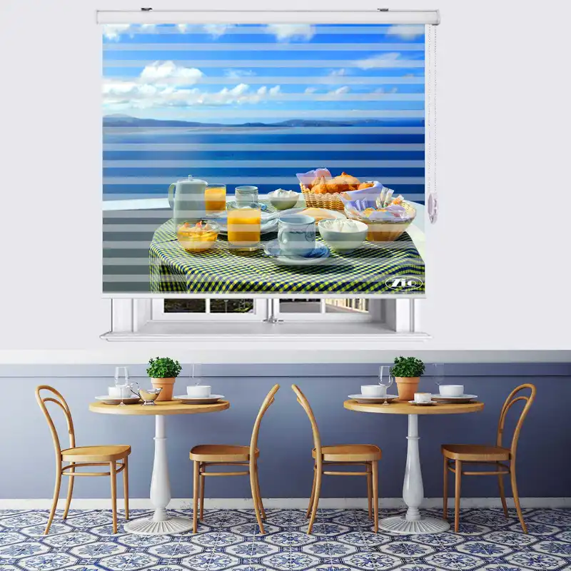 پرده زبرا زیو طرح صبحانه کد B7 سایز 200x150 سانتی متر