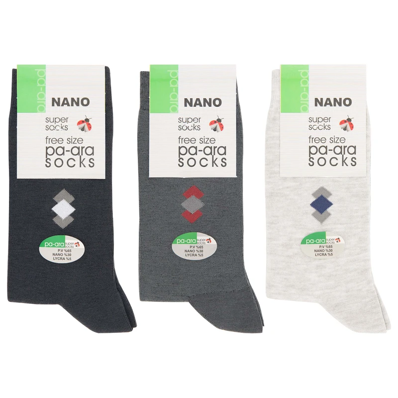 جوراب ساق بلند مردانه پاآرا مدل نانو 30 کد 1070 مجموعه 3 عددی
