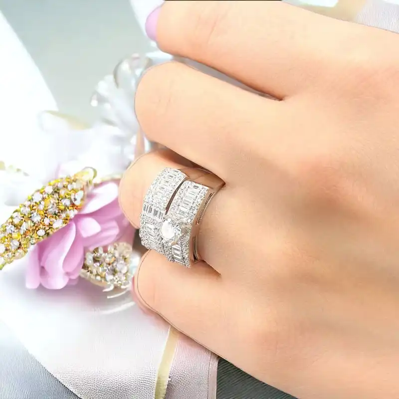 ست حلقه و پشت حلقه نقره زنانه مدل تک تاش 0130