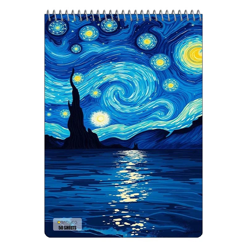 دفتر نقاشی 50 برگ سیمی کارنیکا طرح شب پرستاره فانتزی ون گوگ Fantasy Starry Night Van Gogh کد 10196