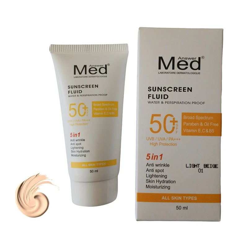 کرم ضد آفتاب رنگی مدانسر spf50 مدل فلویید 01 محافظ UVA،UVB و PA++++ مناسب برای انواع پوست حجم 50 میلی لیتر