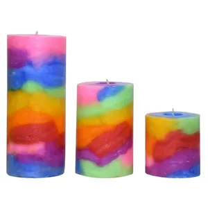 شمع مدل استوانه کوبیسم طرح رنگین کمان بسته 3 عددی
