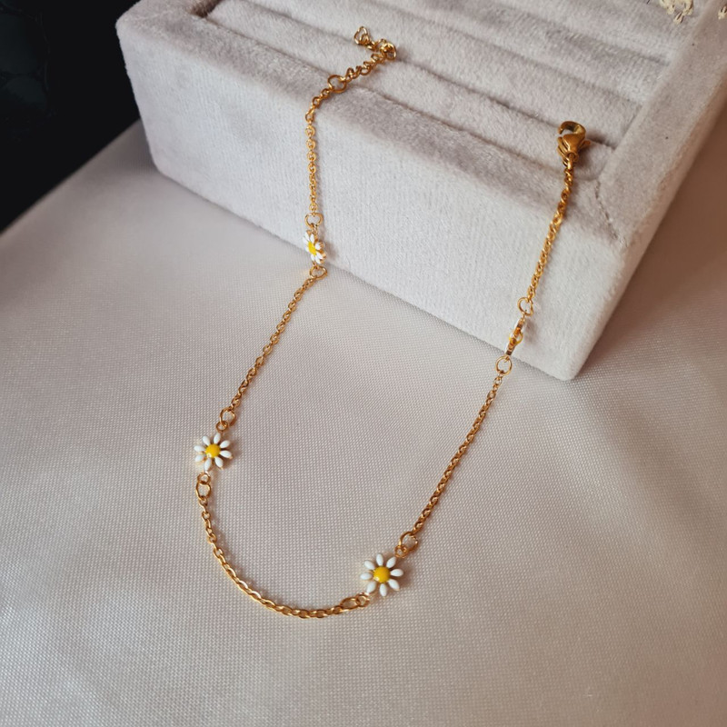 پابند زنانه استینلس استیل مدل بابونه تک لاین