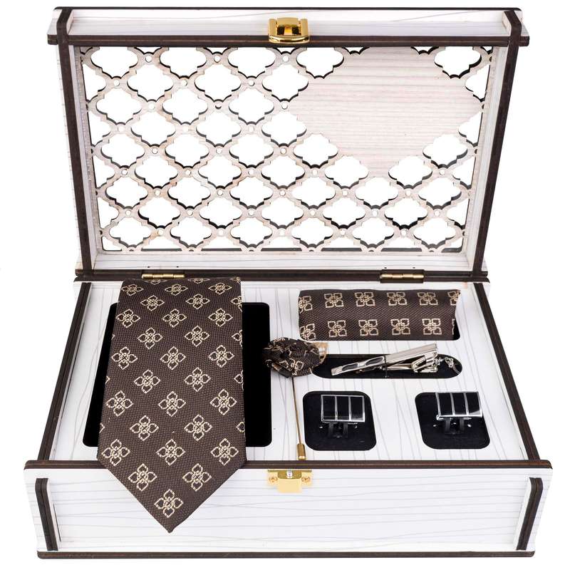 ست کراوات و دستمال جیب و دکمه سردست و گل کت مردانه جیان فرانکو روسی مدل GF-PO841RE-BOX