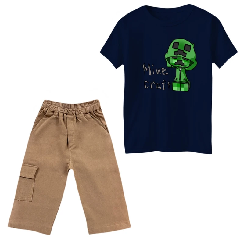 ست تی‌شرت و شلوارک پسرانه مدل ماینکرفت کد 17