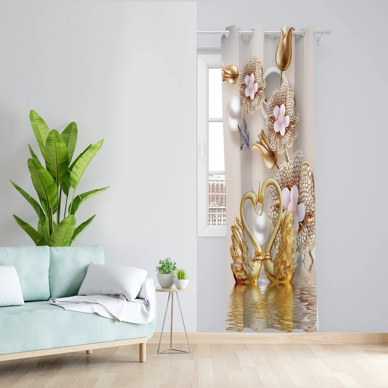 پرده طرح گل نگینی مدل مخمل پانچی کد L 1215R Z سایز 140x200 سانتی متر