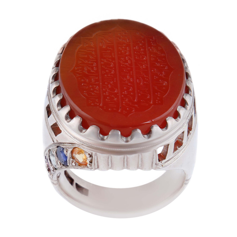انگشتر نقره مردانه بازرگانی میلادی مدل عقیق یمنی حکاکی رکاب دست ساز کد AM_2598