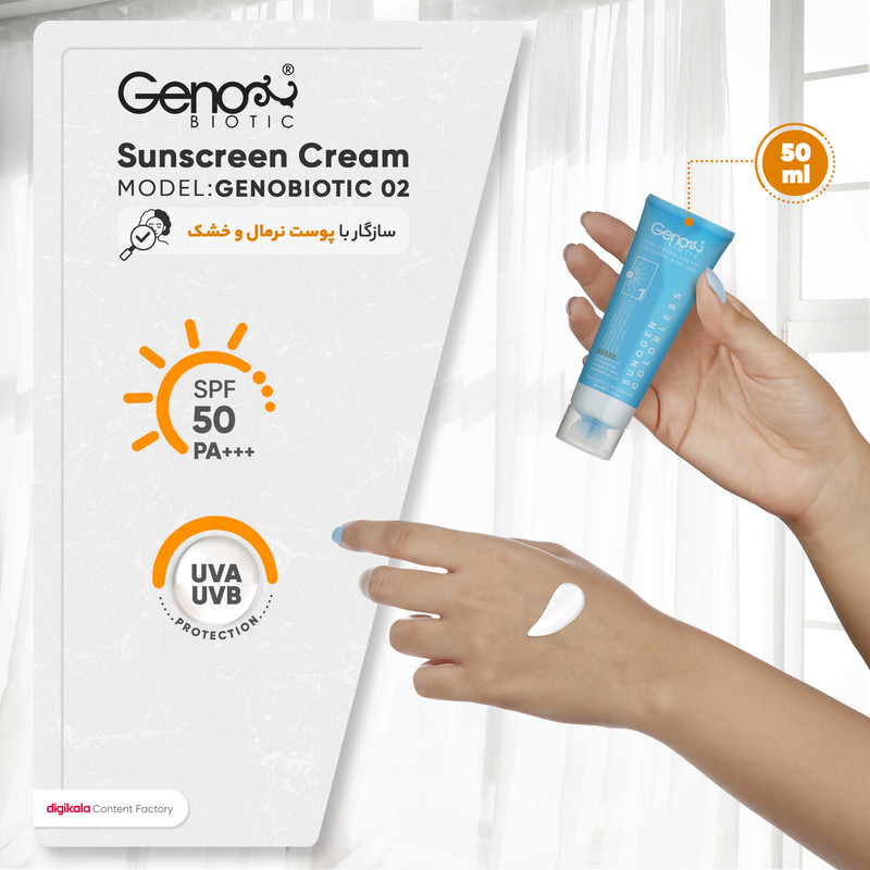 کرم ضدآفتاب ژنوبایوتیک مدل 02، حجم 50 میلی‌لیتر