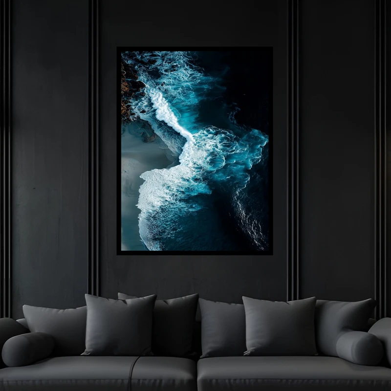 تابلو بکلیت طرح هنری امواج دریا و ساحل مدل B-bu6451 فریم مشکی