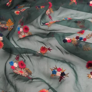   پارچه لباس مدل حریر ارگانزا گلدوزی شده کد 08