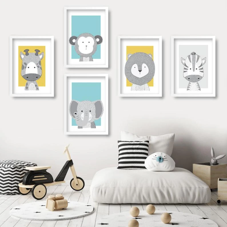 تابلو کودک و نوزاد طرح حیوانات مدل EP6 مجموعه 5 عددی