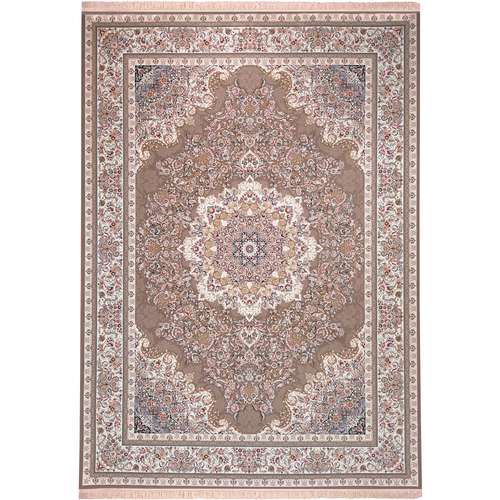 فرش ماشینی زمرد مشهد مدل 37000 زمینه نسکافه ای