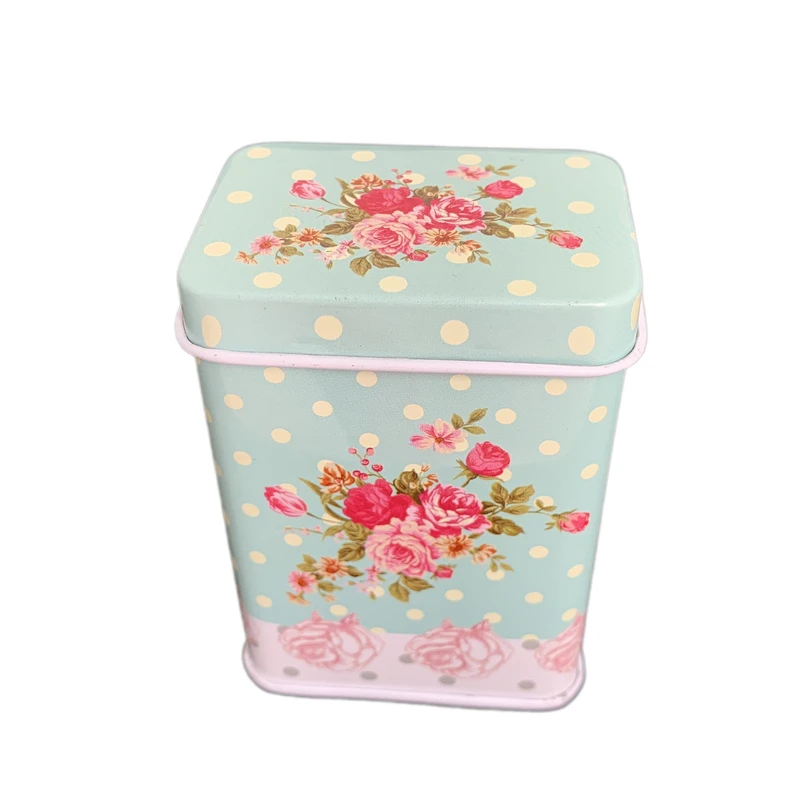 جعبه دکوری مدل قوطی فلزی طرح rose آبی روشن کد 19