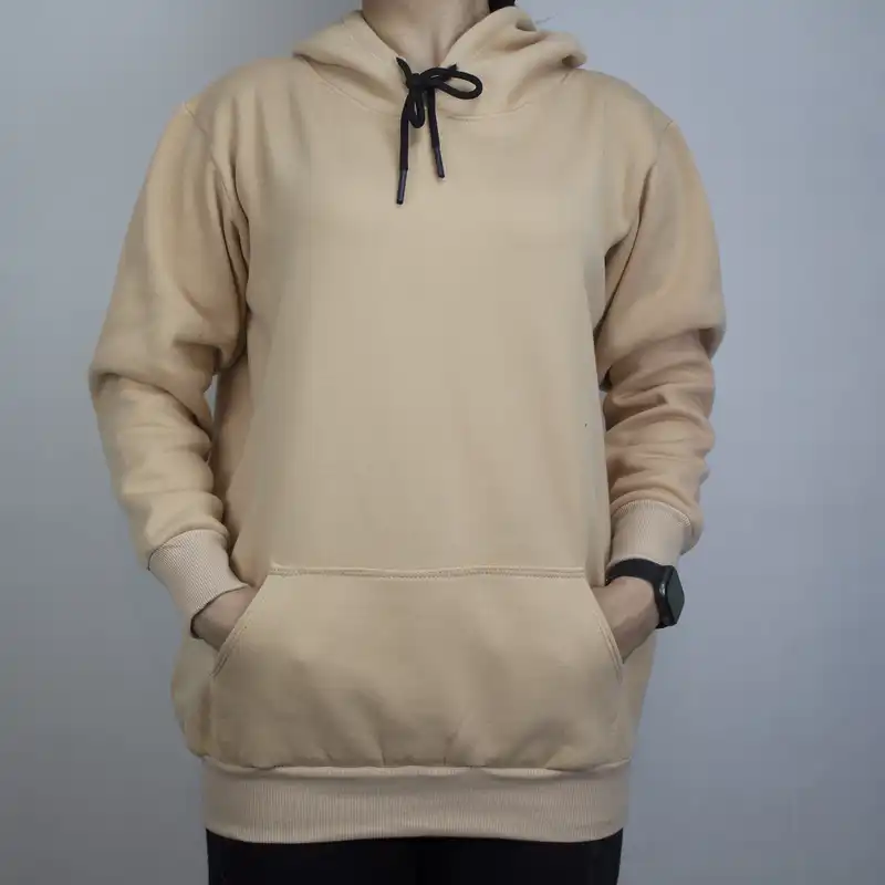 هودی زنانه مدل دورس داخل کرکی رنگ کرمی