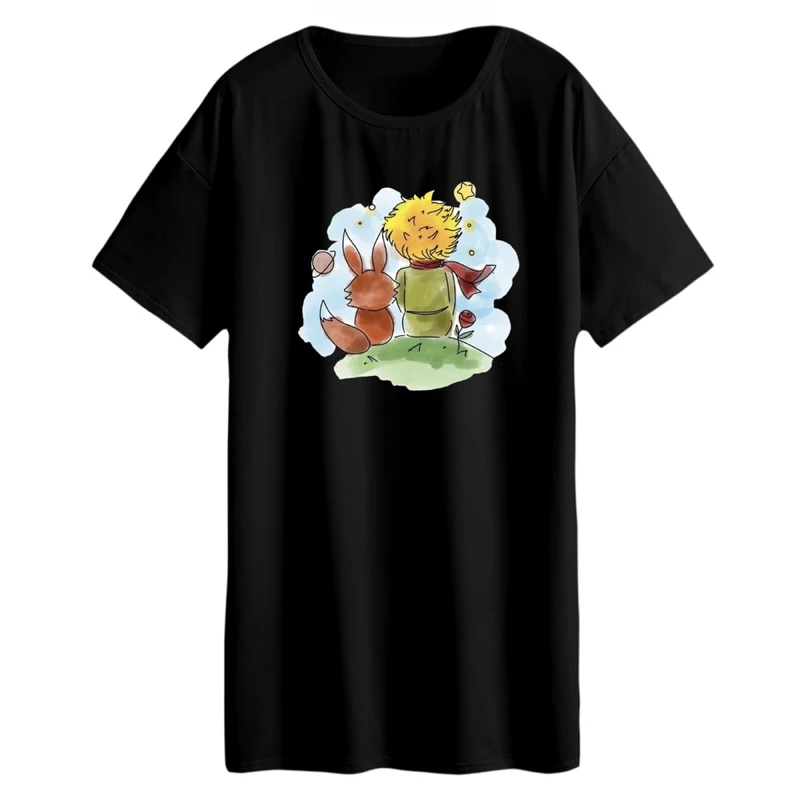 تی شرت لانگ زنانه مدل شازده کوچولو و روباه کد 6