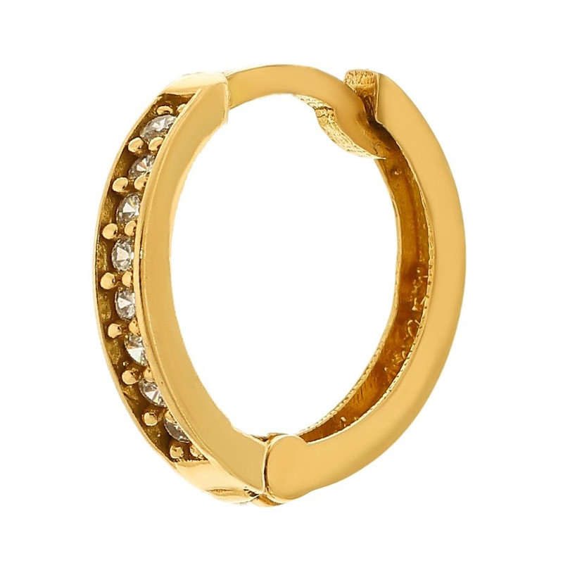گوشواره حلقه ای طلا 18 عیار زنانه هور گالری مدل نگین دار کد BCE348 - 2