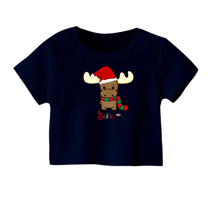 کراپ‌ تی‌شرت آستین کوتاه زنانه مدل گوزن کریسمس کد 3