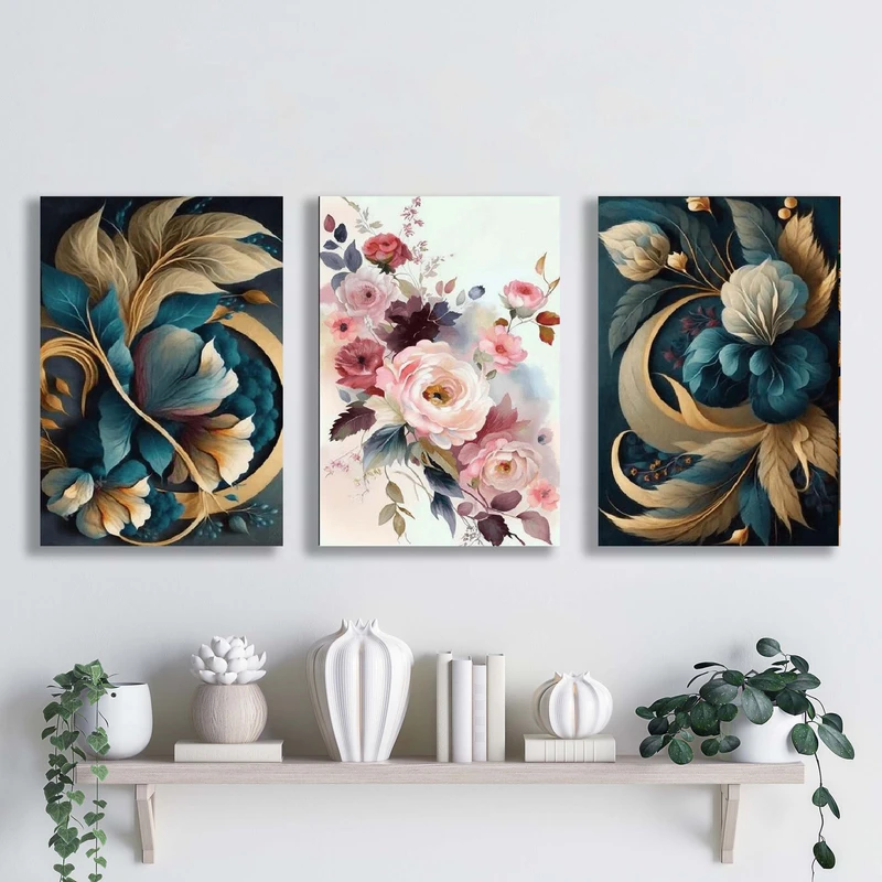 تابلو شاسی آتریسا مدل گل مدرن ATA098 مجموعه سه عددی