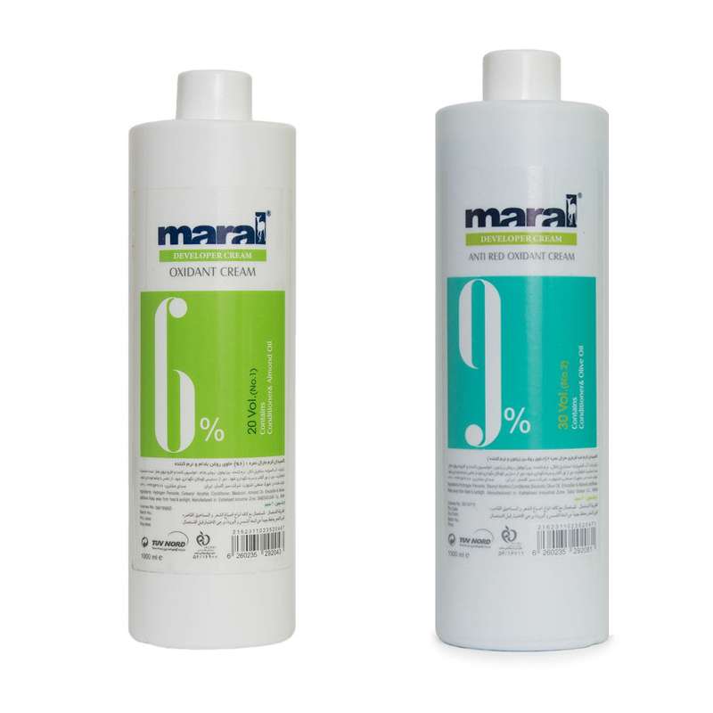 کرم اکسیدان مارال مدل آنتی رد نه درصد حجم 1000 میلی لیتر به همراه کرم اکسیدان مارال مدل 01 شش درصدی