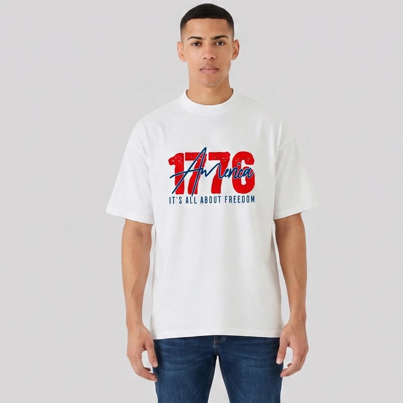 تی‌شرت اورسایز آستین سه ربع مردانه مدل باکسی طرح 1776 کد 3
