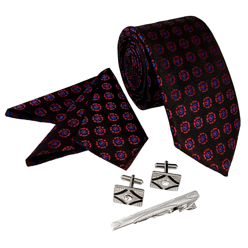 ست کراوات و دستمال جیب و دکمه سردست و گیره کراوات مردانه مدل 527