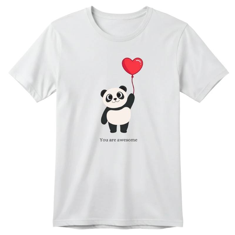 تی‌شرت آستین کوتاه بچگانه مدل پاندا و بادکنک قلبی کد v15 