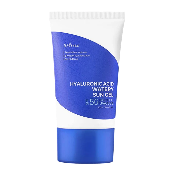 ژل ضد آفتاب بدون رنگ ایزنتری SPF 50 مدل هیالورونیک اسید ‌مناسب پوست‌های خشک و حساس حجم 50 میلی‌لیتر