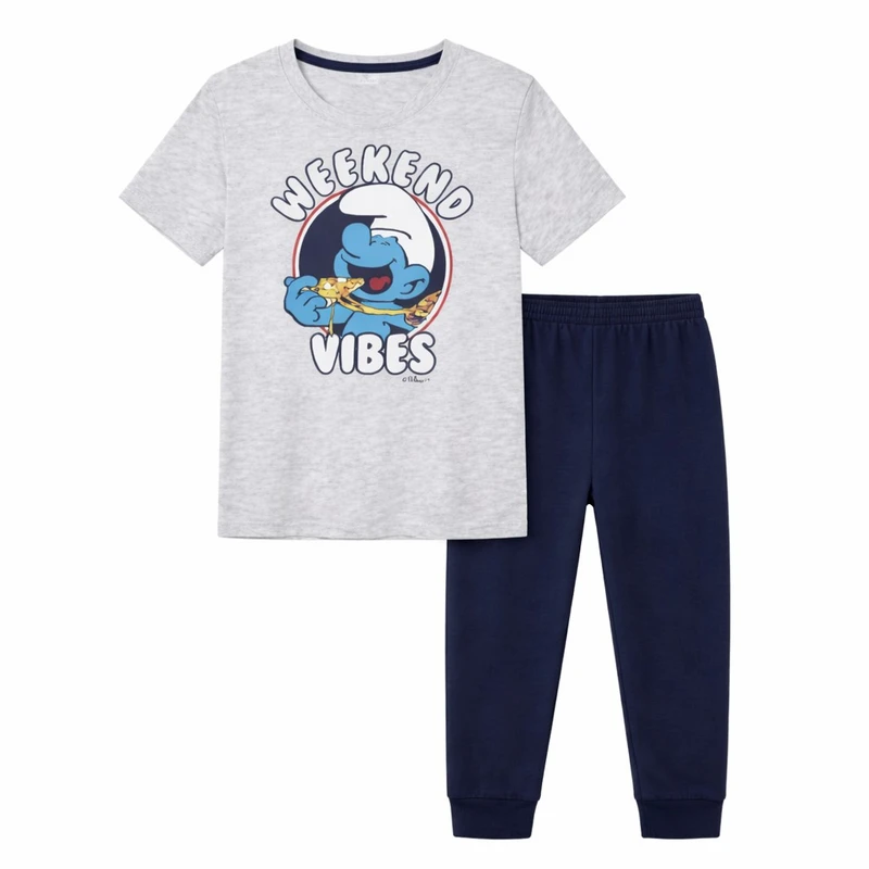 ست تی‌شرت آستین کوتاه و شلوار راحتی پسرانه اسمورفس مدل ۸۷۰