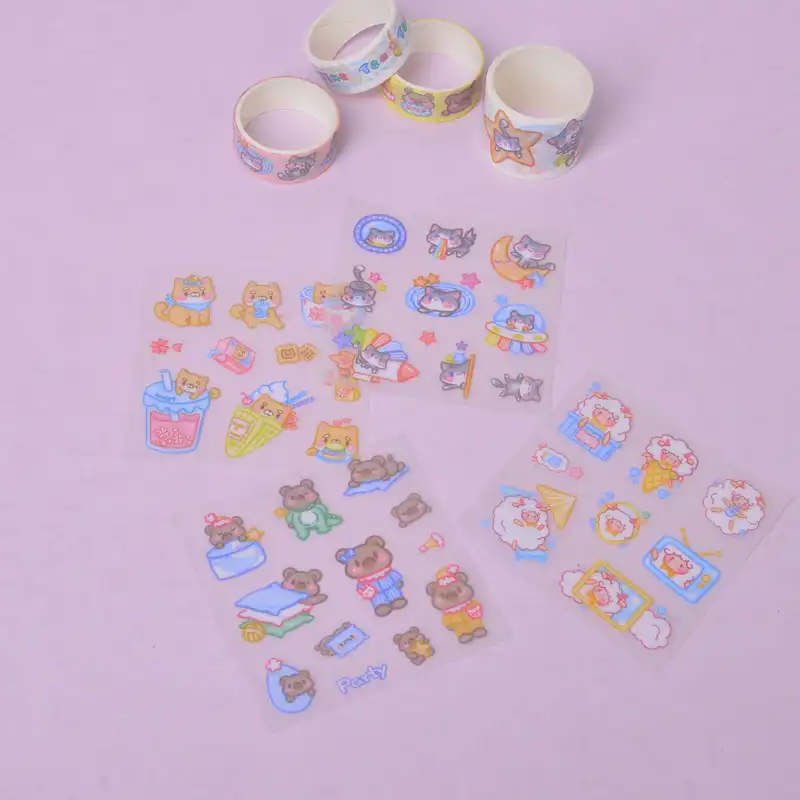 چسب نواری مدل واشی طرح فانتزی گربه به همراه استیکر کد5 مجموعه 8عددی