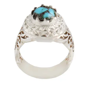 انگشتر نقره مردانه بازرگانی میلادی مدل فیروزه طبیعی نیشابور رکاب دست ساز استاد کد AM_1612