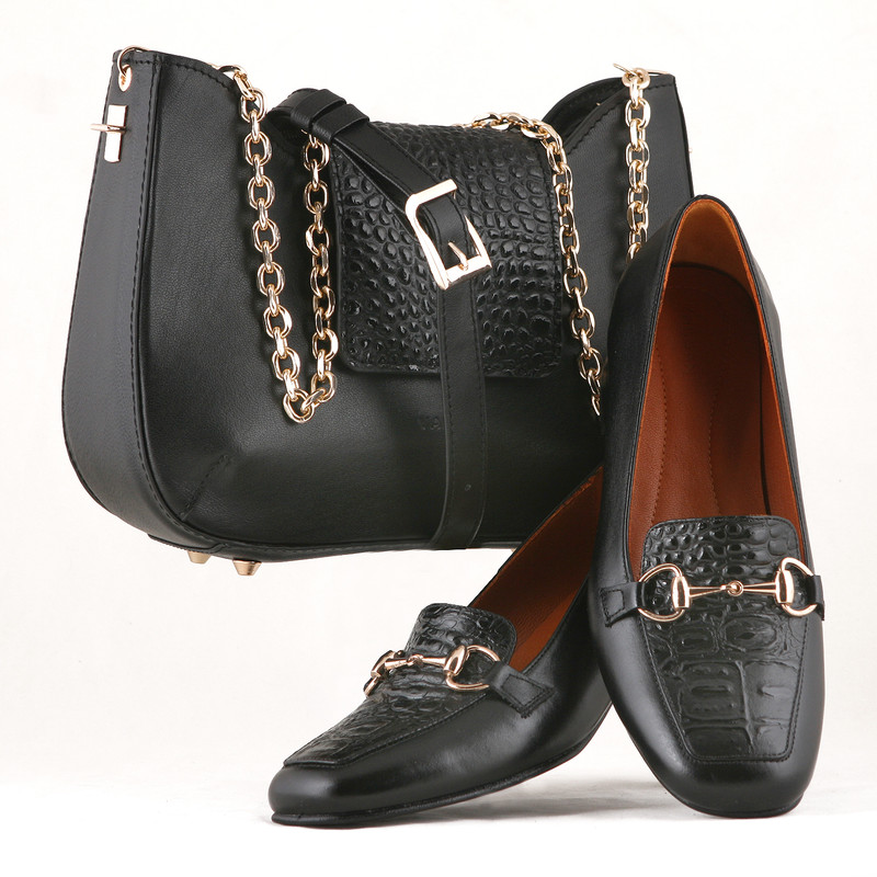 ست کیف و کفش زنانه چرم یلسان مدل راشا کد SERENA-GAN-914-msk