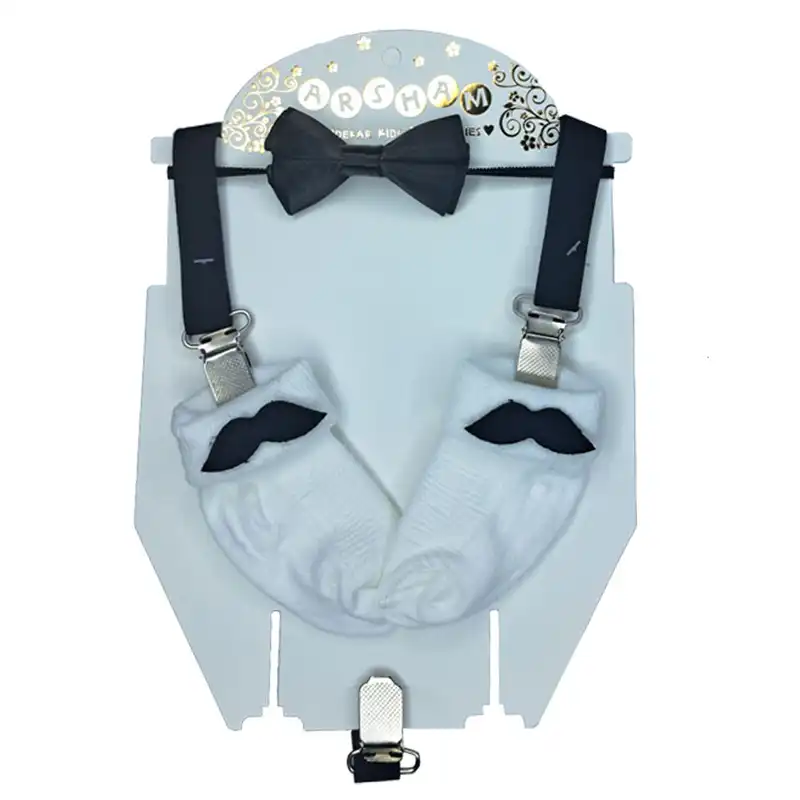 ست ساس‌بند و پاپیون نوزادی مدل 2000 همراه جوراب