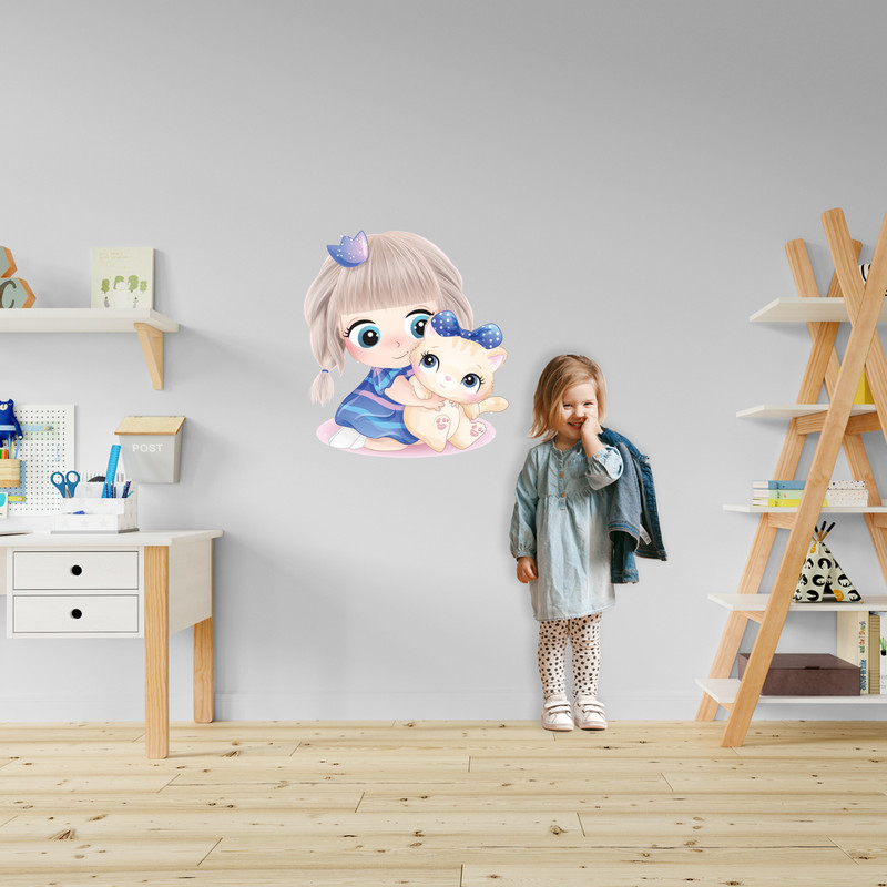 استیکر دیواری کودک مدل دختر چشم آبی