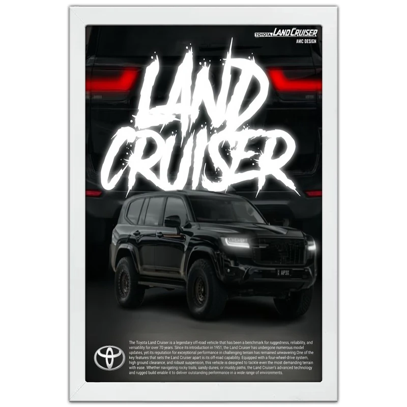 تابلو بکلیت طرح ماشین و خودرو تویوتا لندکروز Toyota LandCruiser مدل W-po1986 فریم سفید