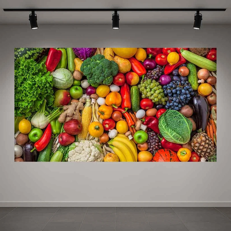 پوستر پارچه ای طرح مخمل میوه و سبزیجات مدل چیدمان سبزیجات کد PD1311840