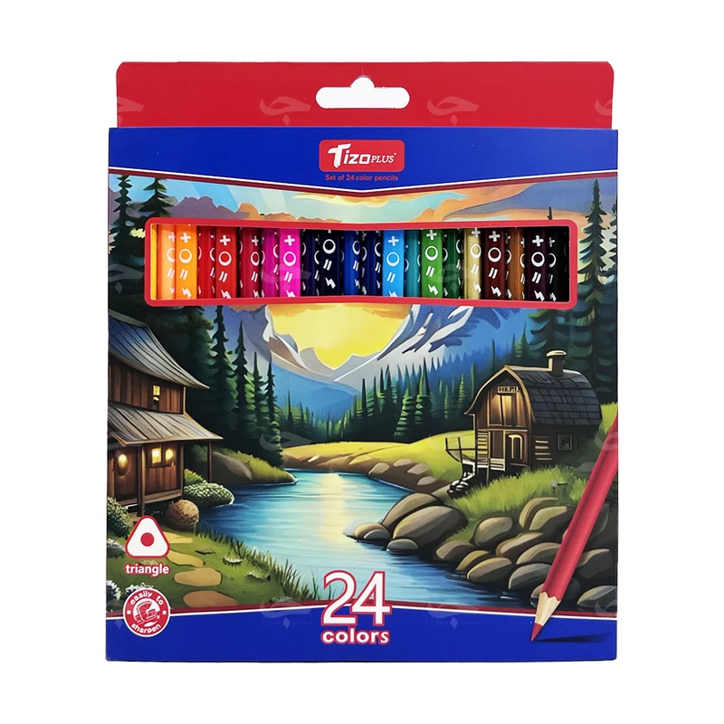 مداد رنگی 24 رنگ تیزو مدل سه گوش بسته ۳ عددی 