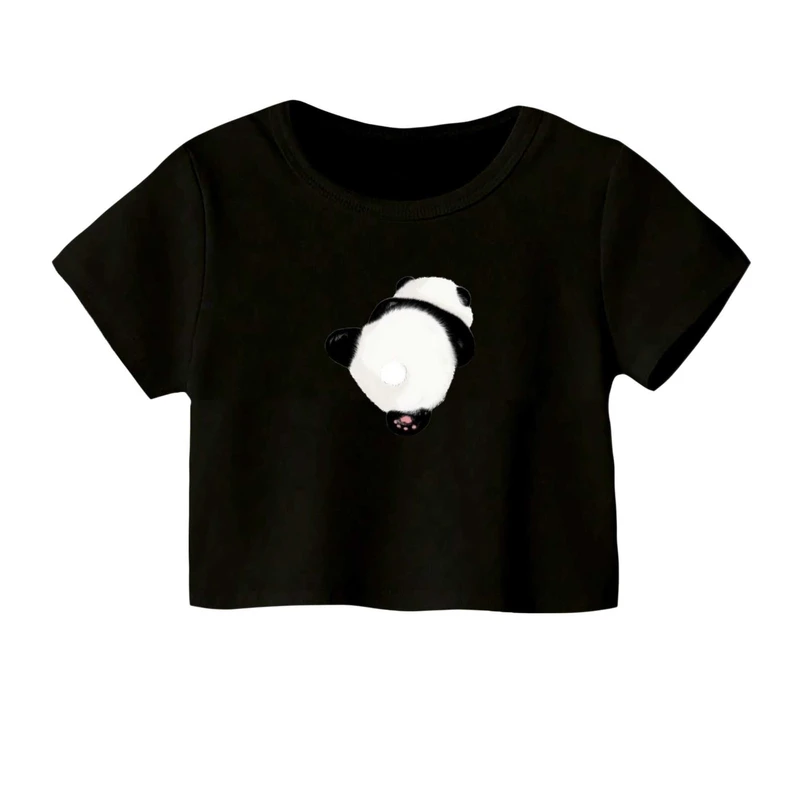 کراپ‌ تی‌شرت آستین کوتاه زنانه مدل پاندا