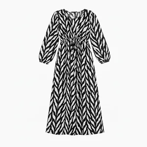 پیراهن ساحلی یقه گرد زنانه مدل پوست گورخری