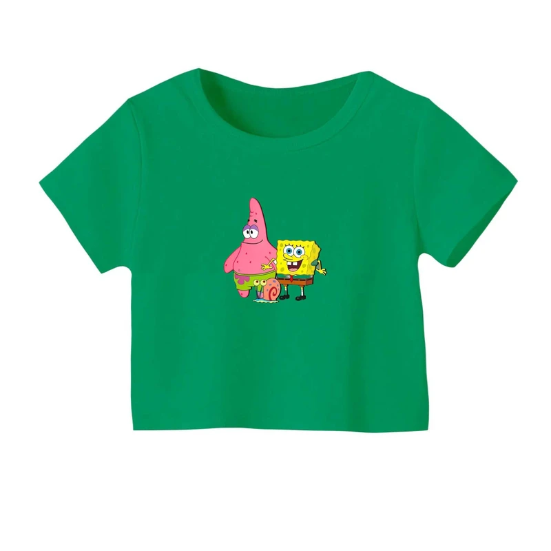 کراپ‌ تی‌شرت آستین کوتاه زنانه مدل باب اسفنجی و پاتریک کد۲