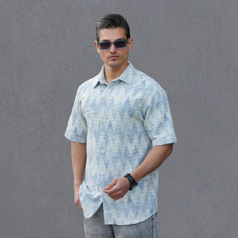 پیراهن آستین کوتاه یقه برگردان مردانه مدل 1159-058