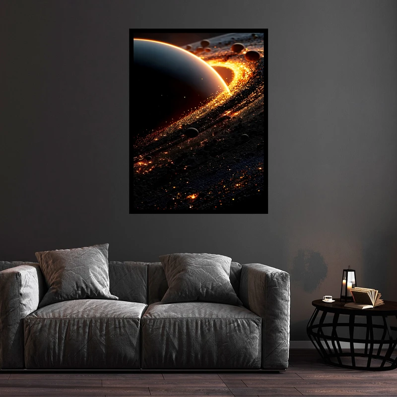 تابلو بکلیت طرح هنری دکوری فضا و کهکشان سیاره زحل مدل B-bu5711 فریم مشکی