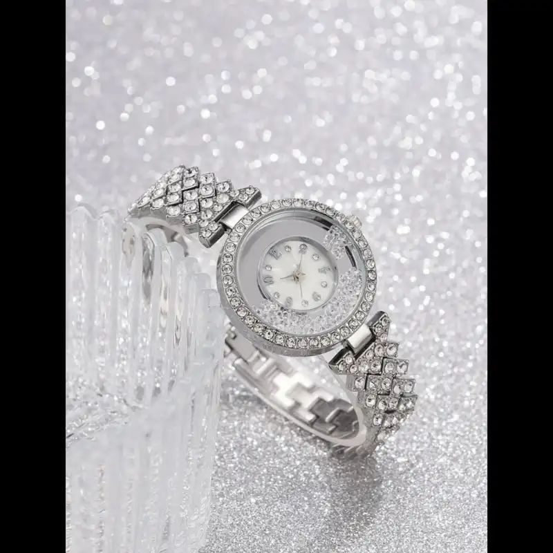 ساعت مچی عقربه ای زنانه مدل دور شنی بند نگینی فول استون 1