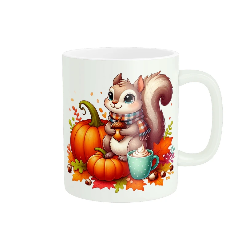 ماگ پادآفرین مدل پاییز طرح سنجاب و کدو تنبل کد PM716