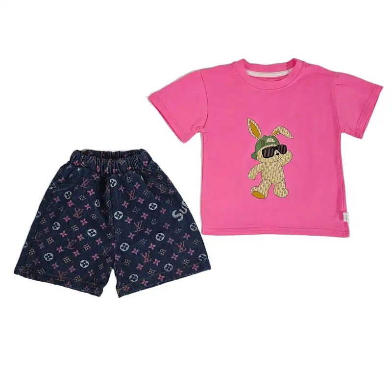 ست تی شرت و شلوارک دخترانه مدل جین