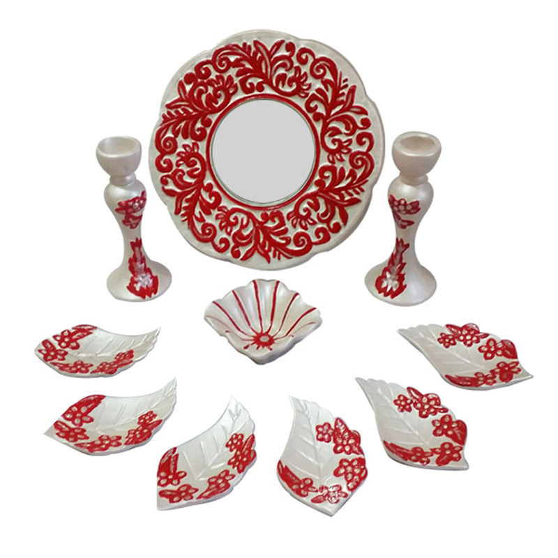  ست هفت سین سفالی طرح گل و برگ کد 200 مجموعه 10 عددی